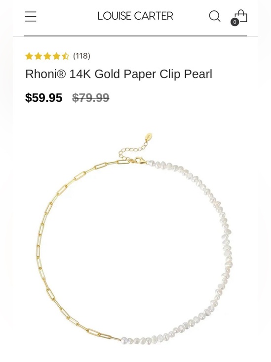 Louise Carter Jewelry - Gold Paper Clip Pearl Necklace - Gold & White